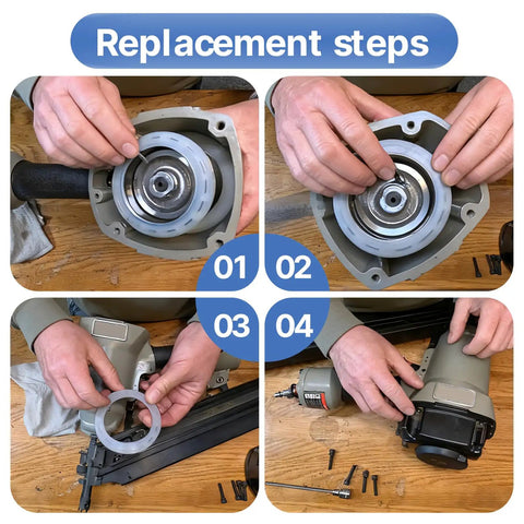 Installation steps for PU Collar 910767 Replacement Part for 3 And A Half Inch Framing Air Nailer FC350A Type 1 Type 2
