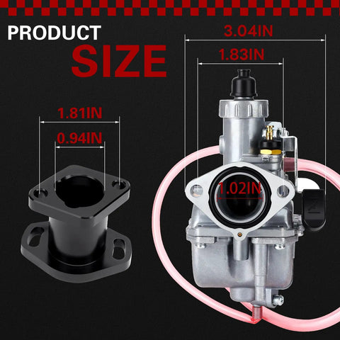 26mm Performance Carburetor Beefed Up For 212cc 224cc 196cc Engines And GX160 GX200 6.5HP with size measurements
