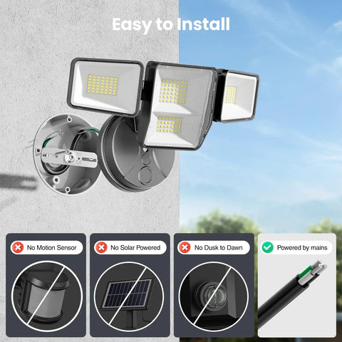 70W 7000LM LED Flood Light With 4 Adjustable Heads Switch Controlled Outdoor Security Lighting 6500K Daylight IP65, wall-mounted