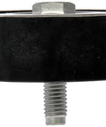 Front view of Dorman 419-598 accessory drive belt idler pulley, black plastic wheel with silver mounting bolt