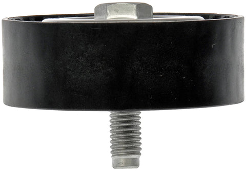 Front view of Dorman 419-598 accessory drive belt idler pulley, black plastic wheel with silver mounting bolt