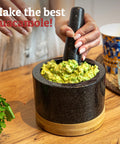 Heavy Duty 100 Percent Natural Granite Mortar And Pestle Set With Bamboo Base 2 Cup Capacity Black Stone Grinder For Guacamole