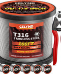 Heavy Duty 200 Foot T316 Stainless Steel Railing Cable One Eighth Inch Marine Grade Wire Rope rolled on spool with cutter.