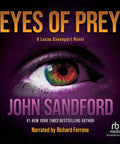 Eyes Of Prey By John Sandford audiobook cover featuring a piercing eye on a dark background, intense and gripping.