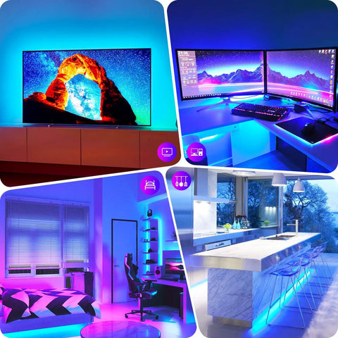 65 Inch TV Backlight Kit With RGBW LED Strips, 15ft Total For 60 to 72 Inch Screens enhancing mood lighting in various rooms
