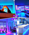 Lit WiFi TV Backlight Strip For 85 Inch To 95 Inch Screens With RGBW 6500K Bias Light in various room settings
