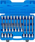 Grease Monkey Approved 26 Piece Half Inch Drive Spline Socket Kit With Long Knurled Shanks And Tough Satin Chrome Plating, in blue case.