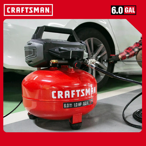 Craftsman 6 Gal Pancake Air Compressor With Oil-Free Tank Generating A Punchy 150 Psi For Swift Recovery. This Ultimate Combo Kit Features An Upgraded 18 Gauge Brad Nailer For Precise Trim Work And Light Molding Projects. Perfect For Detailed