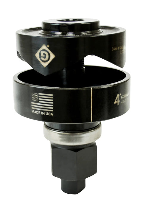 Knockout Punch Unit With Punch And Die And Draw Stud, Pro Grade Round Metal Hole Cutter for mild steel, shown close-up.