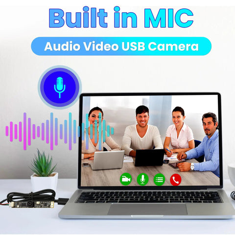 8MP USB Camera Module With Microphone For Computer And Embedded Vision Projects Dope Ultra Compact Strip Camera showing a meeting.