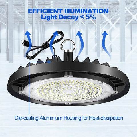 Bang For Your Buck 150W UFO LED High Bay Light With US Plug 22500LM IP65 Waterproof Bay Lighting for industrial use