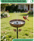 Metal Bird Bath With Solar Fountain, 13 Inch Bowl And 6.3 Inch Solar Pump, Battery And LED Lights, featured in garden