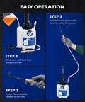 Orion Motor Tech 3L transmission fluid pump with 12 ATF aluminum adapters and pressure gauge, white reservoir.