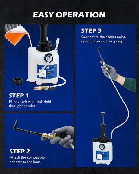 Orion Motor Tech 3L transmission fluid pump with 12 ATF aluminum adapters and pressure gauge, white reservoir.