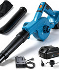 Cordless Mini Leaf Blower Vacuum Compatible With Makita 18V Battery, 157 MPH 64 CFM, lightweight handheld electric leaf blower with battery and charger, two speed settings shown with attachments