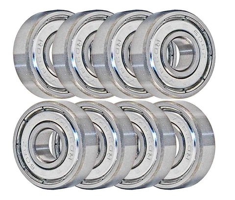 Top Shelf 608ZZ Double Shielded Ball Bearings Set Of Eight For Skateboards Longboards Kick Scooters Premium Carbon Steel Slick Rolling Precision Engineering