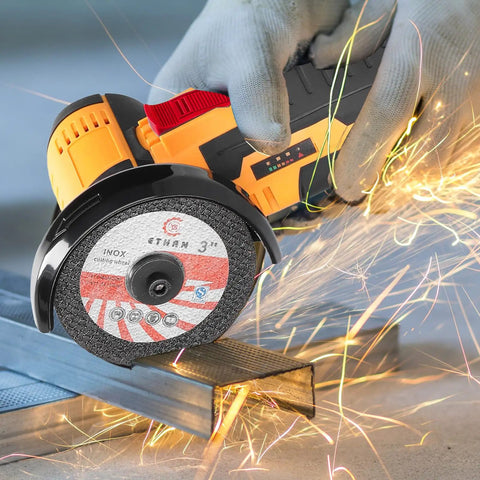Cordless Mini Angle Grinder Tool With 19500 RPM Power, 76mm Cutting Disc, Dual Battery Pack, cutting metal with sparks
