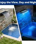 Pond Waterfall Kit With 850 GPH Pump 12 Inch Stainless Steel Spillway Remote Control LED Lights Four Stage Filtration