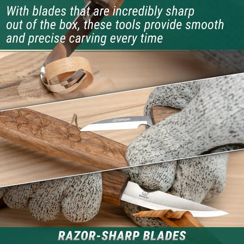Solid Spoon Carving Kit With Dang Sharp Hook And Chip Knives Delivering Knockout Sloyd Whittling Experience featuring sharp blades carving wood.