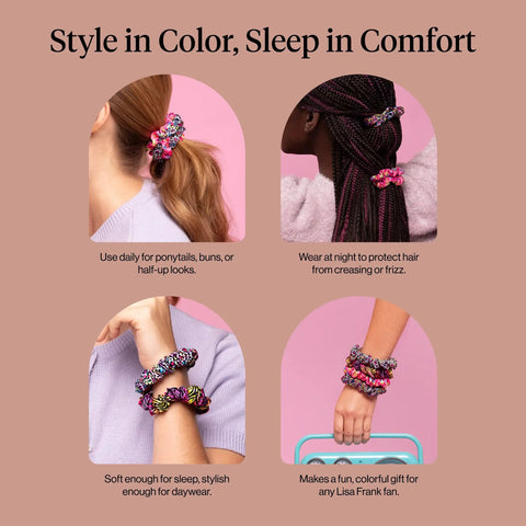 Rainbow Leopard Eco Friendly Satin Scrunchies Set 4 Pcs Soft As Silk Hair Ties That Glide No Damage For Frizz Free Sleep Ponytail Stretches