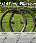Vel Road Bike Carbon Wheelset 700C Clincher Disc Brake Tubeless Ready with Taiwan Pillar spokes