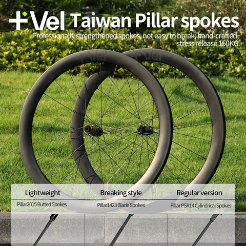 Vel Road Bike Carbon Wheelset 700C Clincher Disc Brake Tubeless Ready with Taiwan Pillar spokes