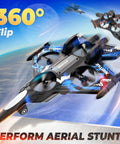 Drones For Kids 2.4GHz Remote Control Plane With 360 Degree Flip Stunt Helicopter and Fighter Jet Toy, Blue, mid-air stunt.