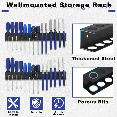 Rock Solid Screwdriver Organizer Wall Mount Rack For Garage And Workshop, holds screwdrivers in metal powder coated finish