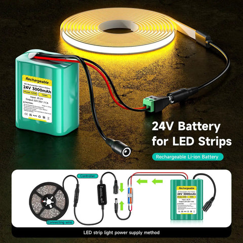 24V 3.0Ah Li Ion Battery Pack With Charger For DIY Projects And RC Cars Robots Solar Panels LED Light Strips CCTV Cameras Bare Leads Wire Cable Connector 72Wh Plug And Play Power Kit