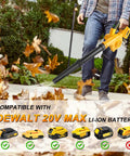 Man using Cordless Leaf Blower With DeWalt 20V Battery 200 CFM Variable Speed Includes Two 3Ah Batteries And Charger Powerful Yard Care Tool For Lawn Patio And Car Cleaning to clear leaves