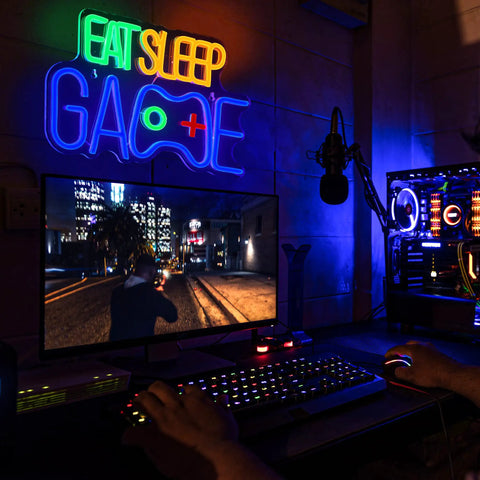 Neon Sign Wall Decor For Gamer Bedroom And Game Room Mood Lighting With Multicolor Silicone Strips Blue LED Neon Light
