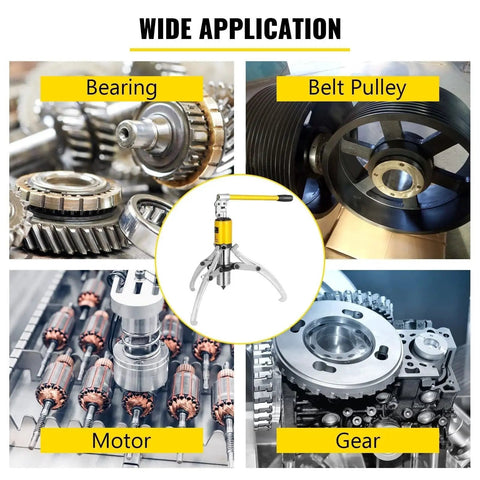 Gutsy Hydraulic Gear Puller With Adjustable Three Jaw Wheel Bearing Extractor And Hub Removal Tool in action showing multiple applications.