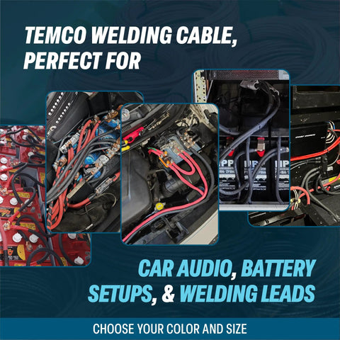 2 Awg Welding Cable Battery Wire 10 Feet Black Plus 10 Feet Red Ultra Flexible Pure Oxygen Free Copper Power Lead used in battery setups.