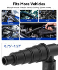 Premium Heavy Duty Coolant Flush Gun Radiator Cleaning Kit Fits 0.75 To 1.57 Inch Hoses shown with multiple nozzles for truck and van use.