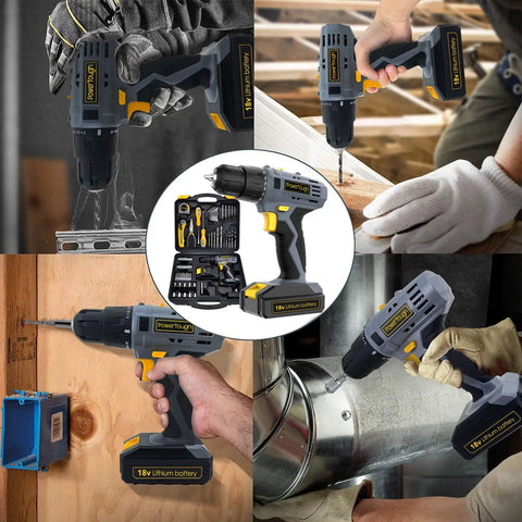 77 Piece Cordless Drill And Screwdriver Tool Set With 18V 20V Battery Charger in use for various home repairs and DIY projects