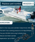 150HP Hydraulic Outboard Steering Kit for Single-Station Boats with Built-In Two-Way Lock Cylinder and Nylon Hose on a boat