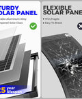 Comparison of sturdy solar panel vs. flexible solar panel, featuring 30W 24V Solar Panel Kit with MPPT Charge Controller for RV Car Boat Tractor And Camping A Rugged Battery Maintainer With Adjustable Bracket And Plug And Play 24V Charger For Outdoor Power.