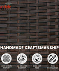 Hand-woven texture of Boss Grade 170 Gallon Outdoor Deck Box Crafted From Durable Wicker Rattan With Smooth Roll Wheels.
