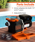 2.2 HP Variable Speed In Ground Pool Pump With WiFi Enabled Energy Star Certified Quiet Motor next to pool on deck
