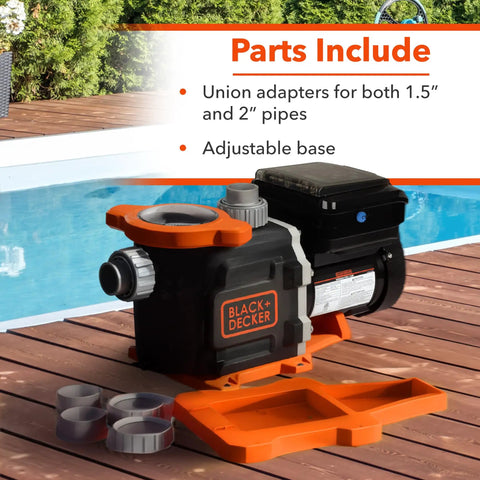 2.2 HP Variable Speed In Ground Pool Pump With WiFi Enabled Energy Star Certified Quiet Motor next to pool on deck