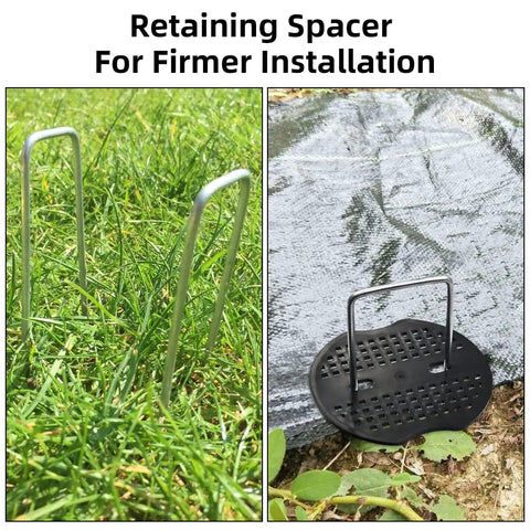 Heavy Duty Galvanized Steel U Shape Garden Stakes And Fixing Gasket Sets For Weed Fabric And Sod Turf Pins in use