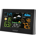 Wireless Color Weather Station With Digital Forecast And Trend Arrows Monitors Indoor And Outdoor Temperature And Humidity Auto Daily High And Low Records No Fuss Setup For Real Time Weather Updates, showing digital screen with weather icons, temperature, and humidity readings.