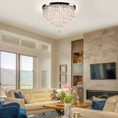 19.7 Inch Dope Crystal Ceiling Light Flush Mount Chandelier For Dining Room Living Room Bedroom And Foyer, 5 Tier K9 Crystals