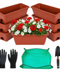 Red Window Box Planters 7 Pack Rectangular Plastic Flower Pots With Saucers For Indoor Outdoor Garden 17 Inch