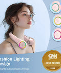 Portable Neck Fan With 4000mAh Battery Rechargeable Personal Cooler With 3 Speed Settings And 64 LED Lights Hands Free Summer Breeze Pink