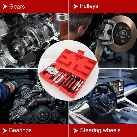 Heavy Duty Bearing Separator And Puller Kit 9 Piece Wheel Bearing Removal Tools Set with red ABS case and tool details