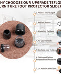 Chair Sliders For Carpet And Hardwood Floors, 16 Pack Round Furniture Glide Pads on a carpet with features list.
