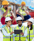 Group of workers wearing Boss-Level Cooling Vest That Holds Eight Cold Ice Packs Adds High Viz Reflective Stripes And X-Large Fit to stay cool.