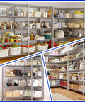 Tough As Nails Heavy Duty Wire Shelving Units, 3 Pack Kickass Adjustable Metal Storage Racks Load 2000 Lbs, Smooth Operation Garage Setup For Basements And Workspaces with various pantry items.