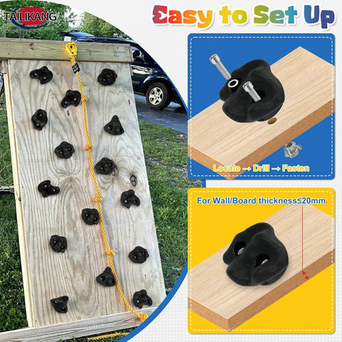 Large Rock Climbing Holds 20 Pack With Easy Mounting Hardware Three Shapes For Indoor Outdoor Climbing Walls Black Finish